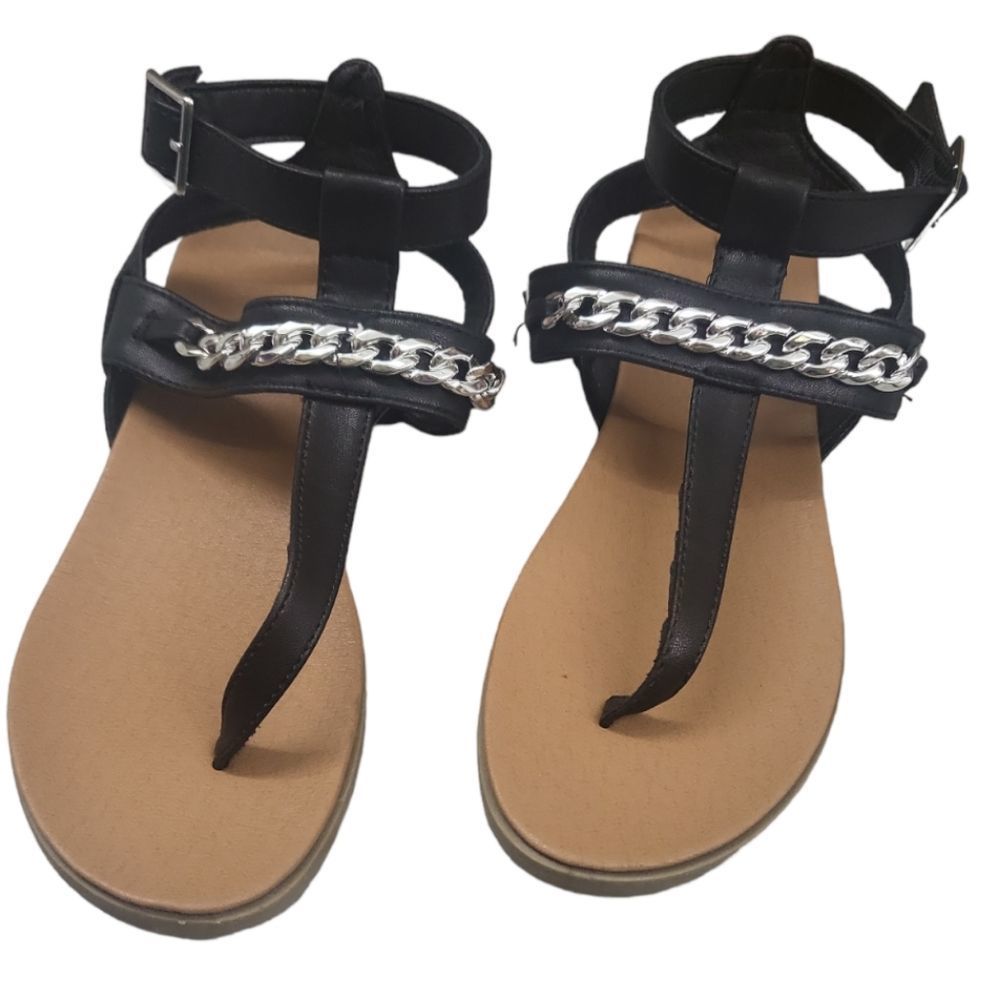 Black/Silver‎ Chain Sandals Size 6.4